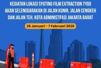 Dinas Perhubungan DKI Jakarta menerapkan rekayasa lalu lintas di kawasan Kota Tua, Jakarta Barat, seiring kegiatan syuting film Extraction Tygo yang berlangsung mulai 28 Januari hingga 7 Februari 2026.