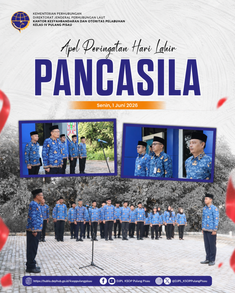 Suasana Apel Peringatan Hari Lahir Pancasila Tahun 2026 di Kantor KSOP Kelas IV Pulang Pisau, Senin (1/6/2026). Apel diikuti seluruh pegawai sebagai wujud komitmen dalam mengamalkan nilai-nilai Pancasila dalam pelaksanaan tugas dan pelayanan kepada masyarakat.