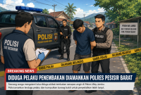 Petugas Polres Pesisir Barat melakukan penanganan dan penyelidikan terkait dugaan kasus penembakan yang mengakibatkan seorang warga terluka di Pekon Way Jambu, Kecamatan Pesisir Selatan, Minggu (7/6/2026).