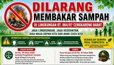 Warga RT 004/07 Cengkareng Barat memasang imbauan larangan membakar sampah sebagai bentuk kepedulian terhadap lingkungan dan kesehatan masyarakat. Langkah ini muncul menyusul adanya keluhan warga terkait dugaan aktivitas pembakaran sampah rumah tangga yang masih berlangsung di wilayah tersebut. (Foto: Istimewa)