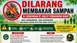 Warga RT 004/07 Cengkareng Barat memasang imbauan larangan membakar sampah sebagai bentuk kepedulian terhadap lingkungan dan kesehatan masyarakat. Langkah ini muncul menyusul adanya keluhan warga terkait dugaan aktivitas pembakaran sampah rumah tangga yang masih berlangsung di wilayah tersebut. (Foto: Istimewa)