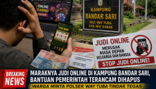Keterangan gambar:
Ilustrasi pemberitaan mengenai keresahan warga Kampung Bandarsari, Kecamatan Way Tuba, Kabupaten Way Kanan, terkait dugaan maraknya judi online. Warga meminta aparat kepolisian menindak tegas aktivitas perjudian serta mengantisipasi dampaknya terhadap keluarga penerima bantuan sosial.