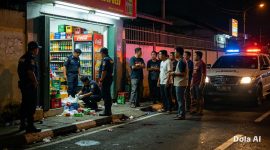 Petugas bersama warga saat berada di sekitar toko yang diduga menjual minuman keras di Jalan Husen Sastranegara, kawasan perbatasan Kalideres dan Benda, Kota Tangerang. Warga berharap penertiban dan penanganan terhadap aktivitas tersebut dilakukan sesuai ketentuan yang berlaku.