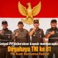 Satuan Polisi Pamong Praja (Satpol PP) Kelurahan Kapuk, Kecamatan Cengkareng, Jakarta Barat, menyampaikan ucapan selamat Hari Ulang Tahun (HUT) ke-81 Tentara Nasional Indonesia (TNI).