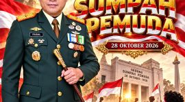 Keterangan Foto: Brigjen TNI Faizal Rizal, S.I.P., M.I.P., Komandan Korem 052/Wijayakrama, dalam poster ucapan Selamat Hari Sumpah Pemuda ke-98 yang diperingati pada 28 Oktober 2026.